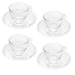 Wolff - Conjunto com 4 xícaras Café Cristal com Pires Pearl 80Ml