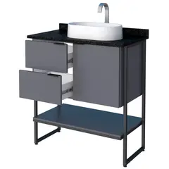 Cozimax - Gabinete de Banheiro em Madeira Nilo Cinza com Granito