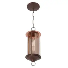 Ideal Iluminação - Pendente Aço Fosfatizado 1 E27 740 Marrom com Vidro Ambar