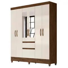 Moval - Guarda Roupa New Cuba Espelho Castanho Wood/Baunilha 204x162x47 em MDP Móveis
