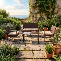 Just Home Collection - Conjunto Estar Rattan Mendoza 4 Peças