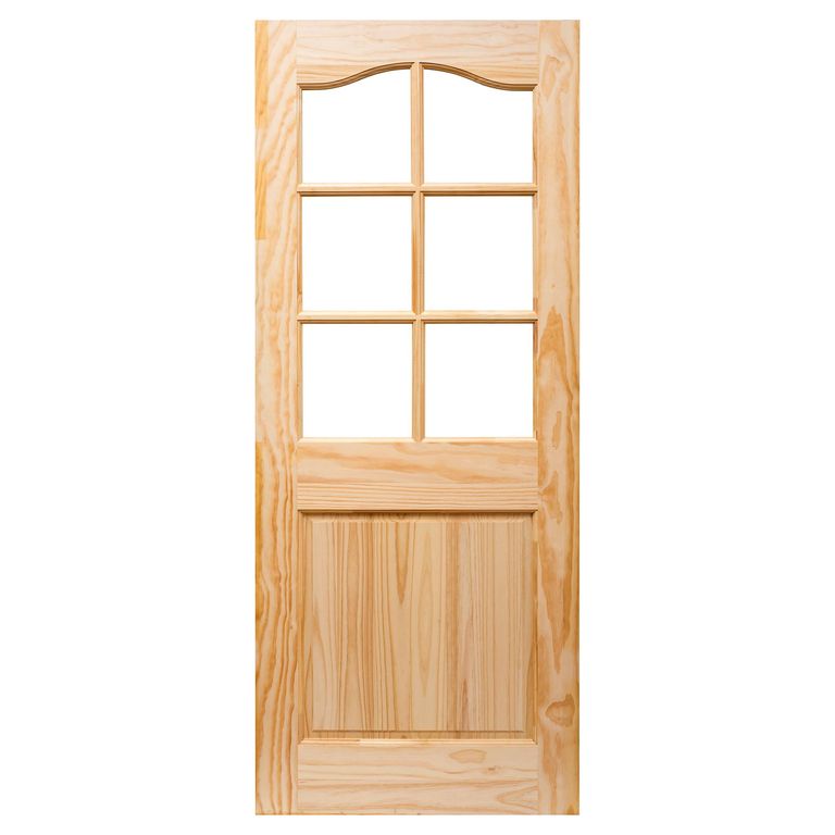Puerta Pino 2 Paneles 6 Vidrios con Vidrio