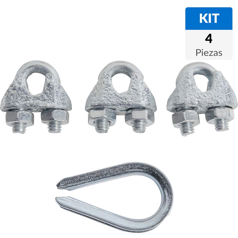 3 abrazaderas y 1 guardacabo 1/8"