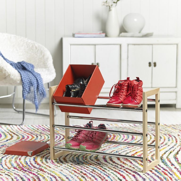 Zapatera Extensible Madera 3 Nivel(es) 63x45x21 cm Natural/Cromo