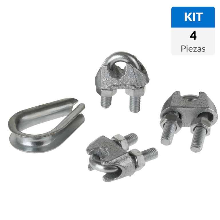 3 abrazaderas y 1 guardacabo 1/4"