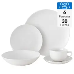 JUST HOME COLLECTION - Juego de Loza 30 Piezas Porcelana Redondo Blanco