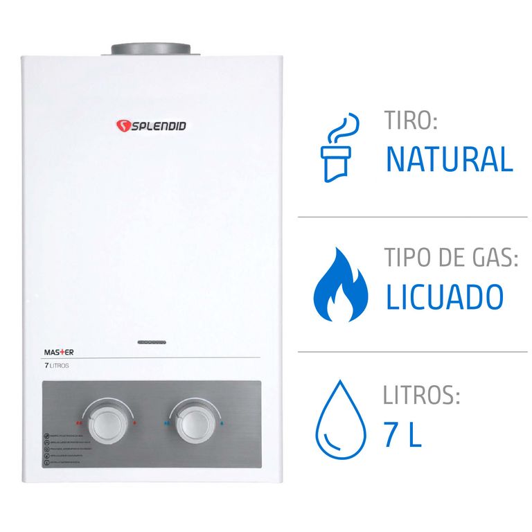 Calefont 7 Litros Gas Licuado Tiro Natural Ionizado
