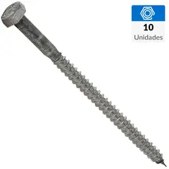 FIXSER - Tornillo Tirafondo Cabeza Hexagonal Madera 4 " 1/4 " 10 Unidades