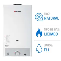 SPLENDID - Calefont Gas Licuado 13 Litros Tiro Natural Ionizado