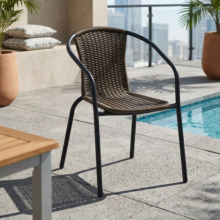 Silla de Terraza Metal y Ratán Negro