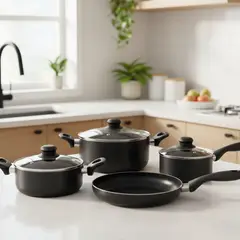CASA BONITA - Batería de cocina 7 Piezas Acero inoxidable Antiadherente Negro