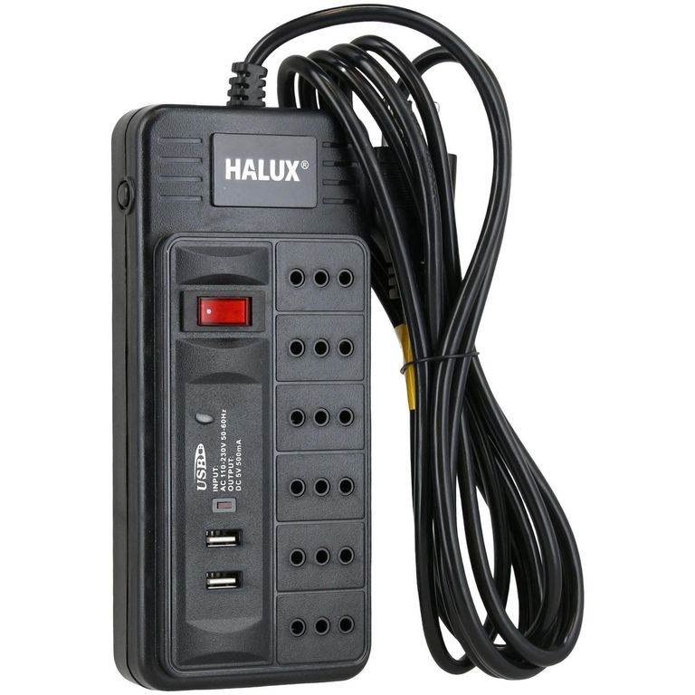 Alargador Interruptor On Off 2 USB 6 Toma(s) 3 m Negro