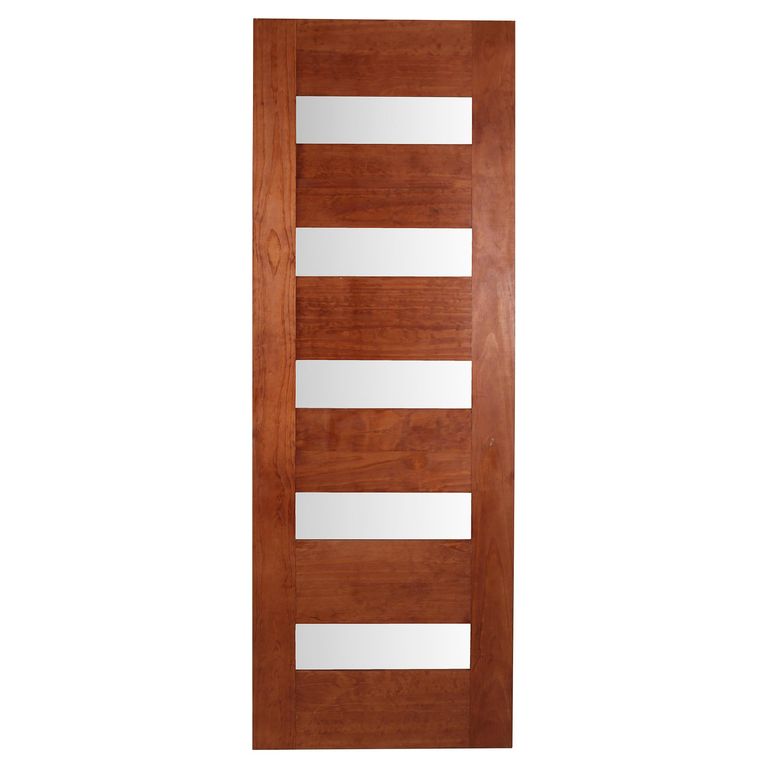 Puerta Pino 5 vidrios color Cerezo incluye vidrios