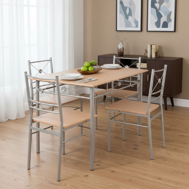 Juego de Comedor JX-18A210 4 Sillas Mesa Rectangular 70x76x110 cm Madera
