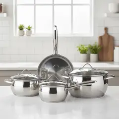 JUST HOME COLLECTION - Batería de Cocina 7 Piezas Acero inoxidable Bateria Plateado