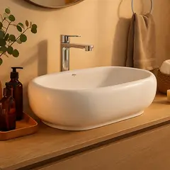 SENSI DACQUA - Lavamanos Forma Ovalada Loza 50x13.5x50 cm Blanco