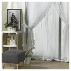JUST HOME COLLECTION - Set Cortina Velo Romántico 200x220 cm Blanco 3 Paños Pasador