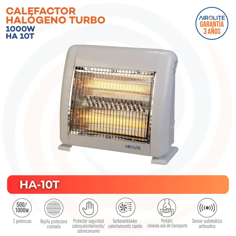 Calefactor Halógeno 1000 W Radiación Turbo Blanco