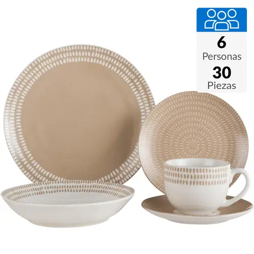 JUST HOME COLLECTION - Juego de Loza 30 Piezas Porcelana Beige