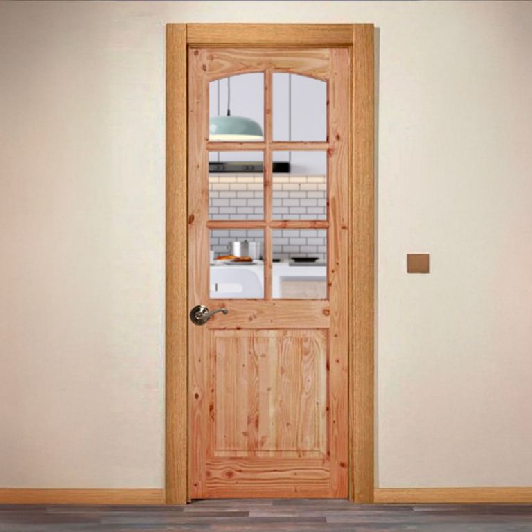 Puerta Pino Oregón 2 Paneles 6 Vidrios con vidrio