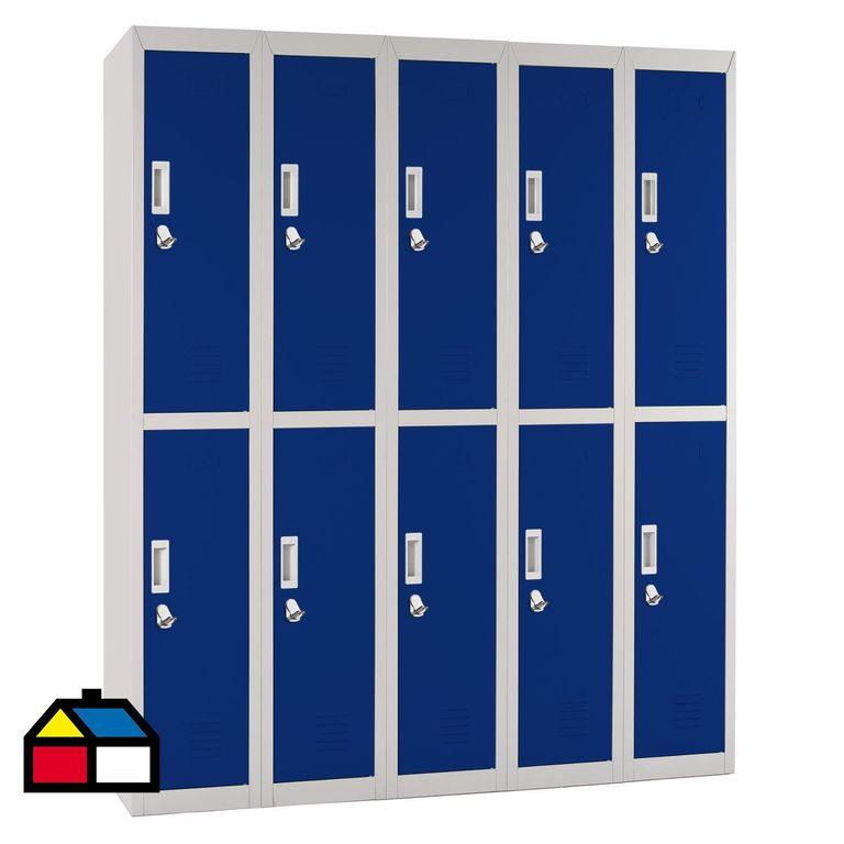Locker de Oficina con Portacandado 10 Puerta(s) 10 Repisa(s) 140x166x50 cm Azul