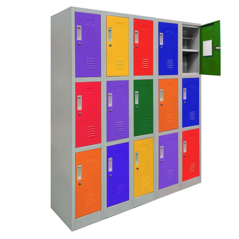 Locker de Oficina con Llave 15 Puerta(s) 15 Repisa(s) 50x166x140 cm Multicolor