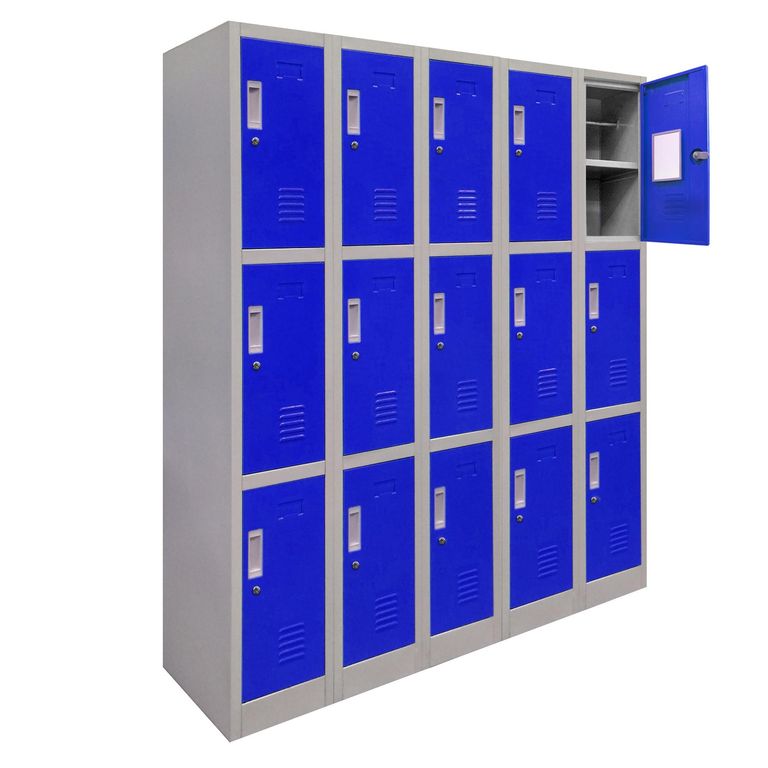 Locker de Oficina con Llave 15 Puerta(s) 15 Repisa(s) 50x166x140 cm Azul
