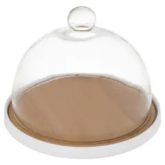 JUST HOME COLLECTION - Tortero Bambú Redonda 24.5x33 cm Blanco/Transparente