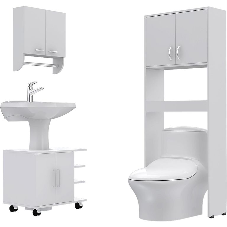 Combo Botiquín con Mueble Bajo Lavamanos y Estante Blanco