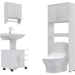 TUHOME - Combo Botiquín con Mueble Bajo Lavamanos y Estante Blanco