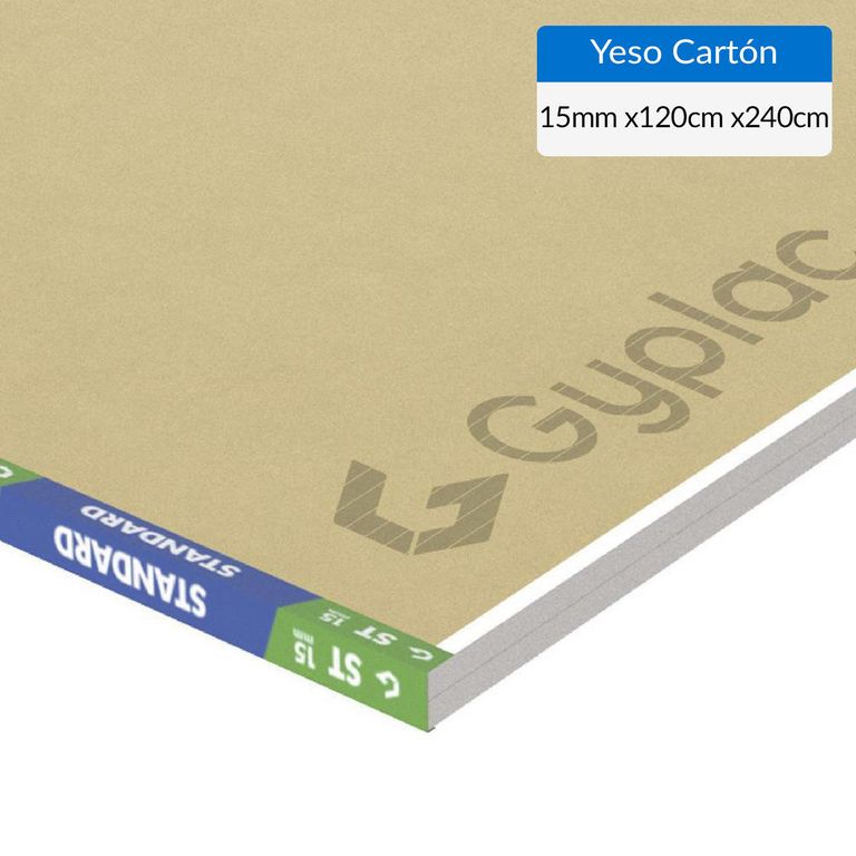 Yeso Cartón Standard Borde Rebajado 15 mm 120x240 cm Blanco