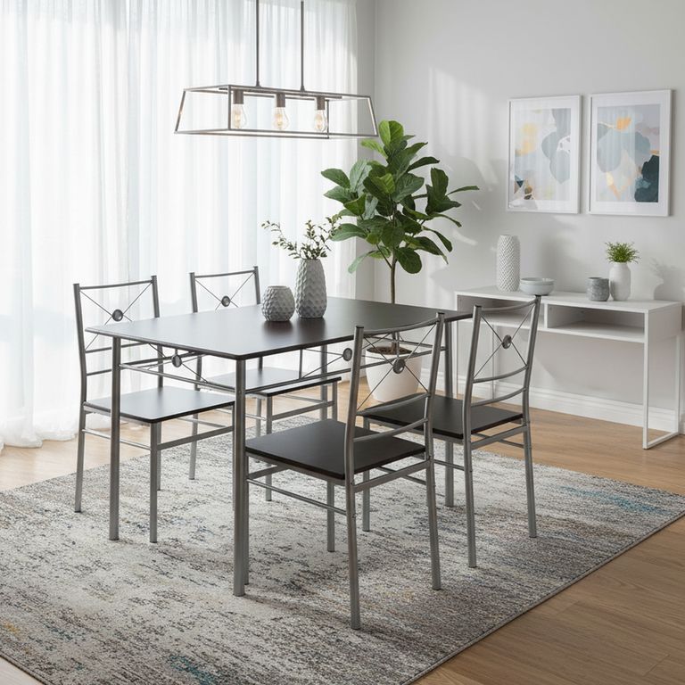 Juego de Comedor Tubo 4 Sillas Mesa Rectangular 70x76x110 cm Wengue