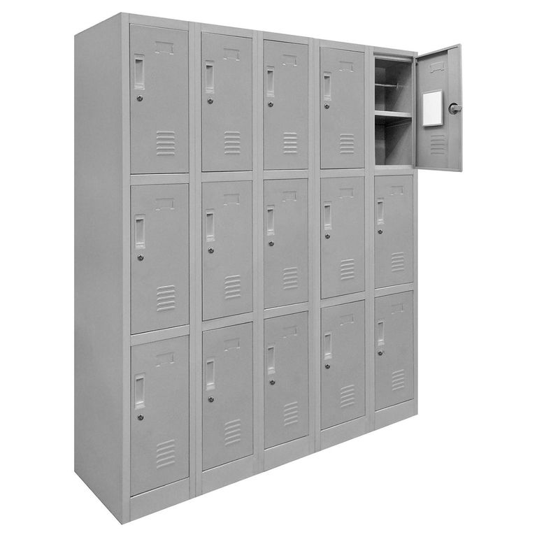 Locker de Oficina con Llave 15 Puerta(s) 25 Repisa(s) 50x166x140 cm Gris