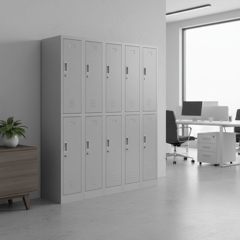 Locker de Oficina con Llave 10 Puerta(s) 15 Repisa(s) 50x166x140 cm Gris