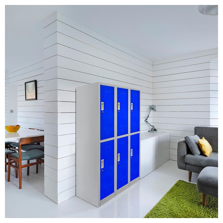 Locker de Oficina con Llave 6 Puerta(s) 6 Repisa(s) 50x166x83 cm Gris/Azul