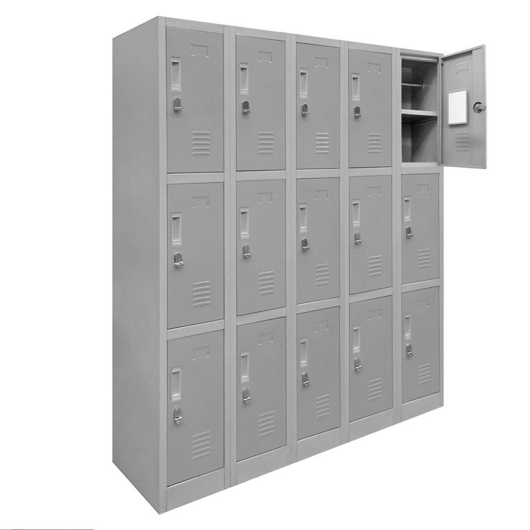 Locker de Oficina con Portacandado 15 Puerta(s) 25 Repisa(s) 50x166x140 cm Gris