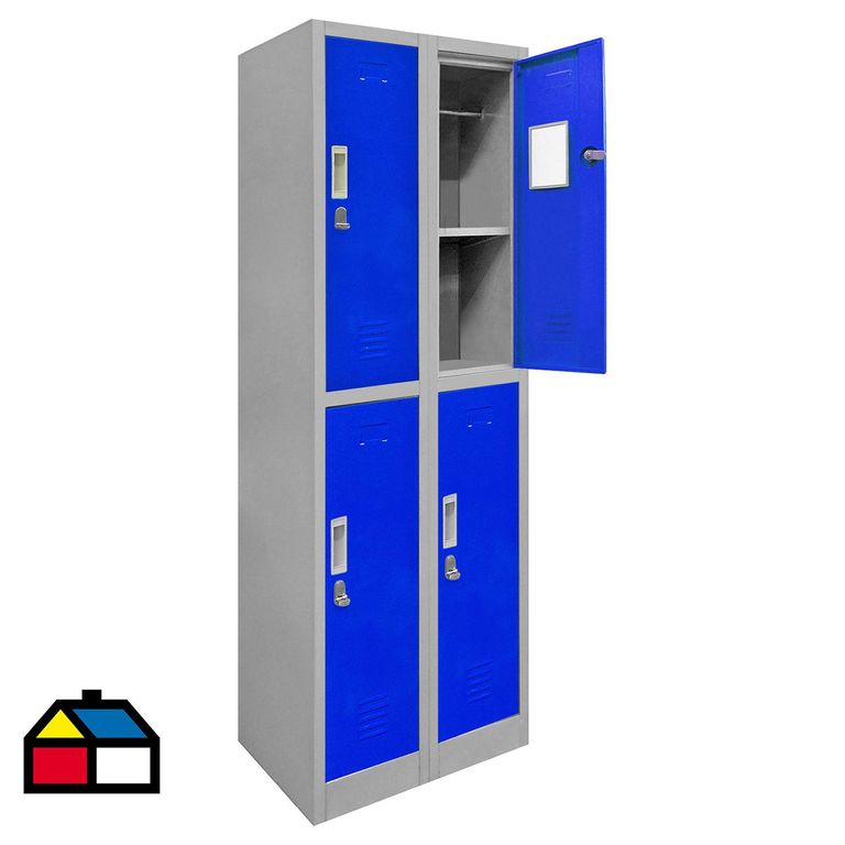 Locker de Oficina con Portacandado 4 Puerta(s) 4 Repisa(s) 50x166x57 cm Gris/Azul