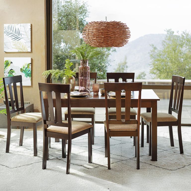 Juego de Comedor Louis 6 Sillas Mesa Rectangular 90x94x140 cm Café
