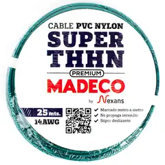 MADECO - Cable Eléctrico Premium THHN 1x14AWG/2,5MM2 25 metro(s) Verde