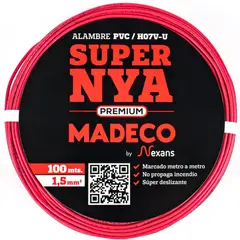 MADECO - Alambre de Cobre Aislado Premium H07V-U 1x1,5 mm2 Rojo 100 metro(s)