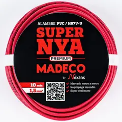 MADECO - Alambre de Cobre Aislado Premium H07V-U 1x1,5 mm2 10 metro(s) Rojo