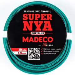 MADECO - Alambre de Cobre Aislado Premium H07V-U 1x1,5 mm2 Verde 10 metro(s)