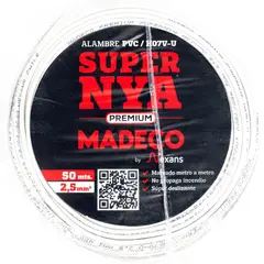 MADECO - Alambre de cobre aislado Premium (H07V-U) 2,5 mm2 50 m Blanco