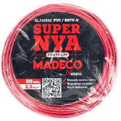 MADECO - Alambre de cobre aislado Premium (H07V-U) 2,5 mm2 50 m Rojo
