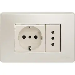BTICINO - Tomacorriente doble, schuko 16A y simple 1A Aluminio Oxidal