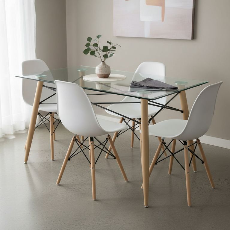 Juego de Comedor Soar 4 Sillas Mesa Rectangular 80x76x120 cm Transparente