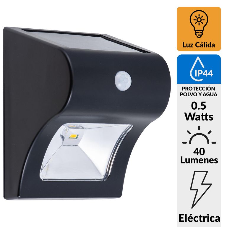 Apliqué Exterior Solar Led con Sensor 0.5 W IP 44 40 lm Luz Cálida