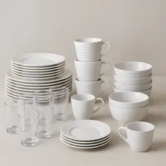 undefined - Combo Juego de Loza 25 Piezas Vajilla Ring 6 Personas + Vasos Vidrio