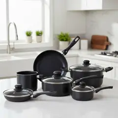 CASA BONITA - Batería de cocina 10 Piezas Aluminio Antiadherente Negro