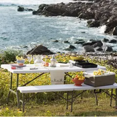 JUST HOME COLLECTION - Mesa Plegable Tipo Maleta Rectangular 75x74x180 cm Blanco